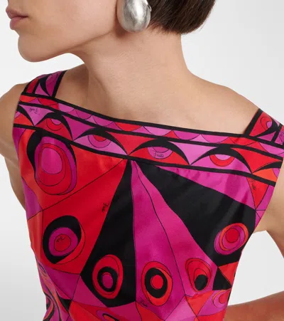 Pucci Fuchsia And Black Occhi-print Silk Twill Mini Dress In Multi