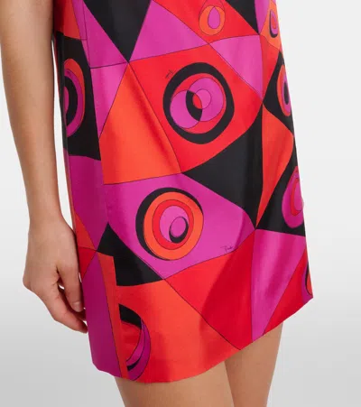 Pucci Fuchsia And Black Occhi-print Silk Twill Mini Dress In Multi