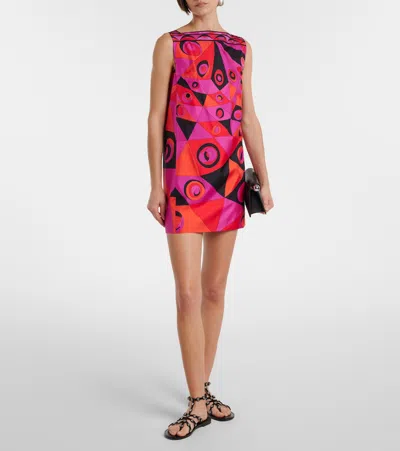 Pucci Fuchsia And Black Occhi-print Silk Twill Mini Dress In Multi