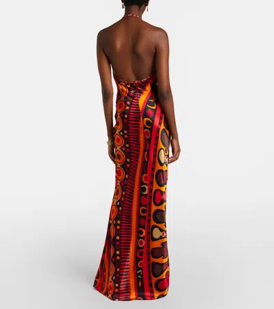 Pucci Soleil Open-back Satin Maxi Dress In Multi