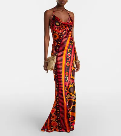 Pucci Soleil Open-back Satin Maxi Dress In Multi