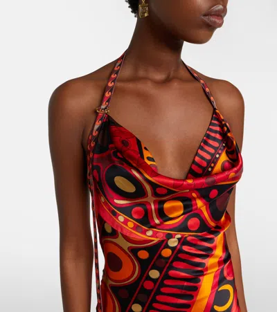 Pucci Soleil Open-back Satin Maxi Dress In Multi