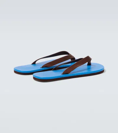 Auralee Soft Leather Flip-flops In Blue