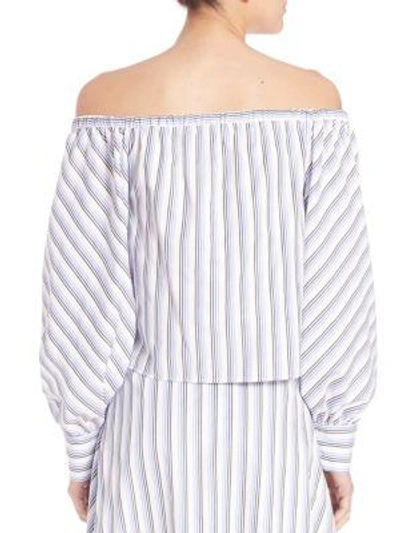 Shop Elle Sasson Leandrea Cotton Off-the-shoulder Blouse In Blue Stripe
