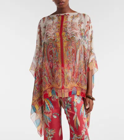 Etro Printed Silk Cape In Multi