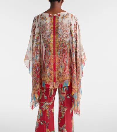 Etro Printed Silk Cape In Multi