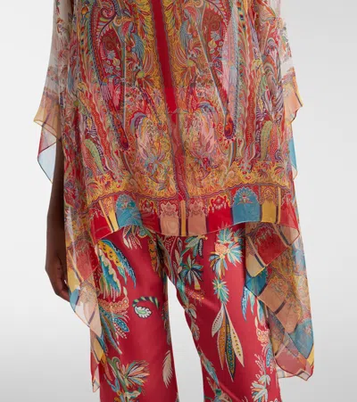 Etro Printed Silk Cape In Multi