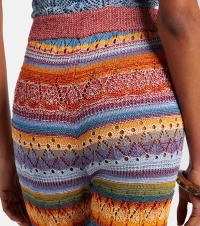 Etro Flared Knit Cotton Trousers With Stripes And Openwork In Multi