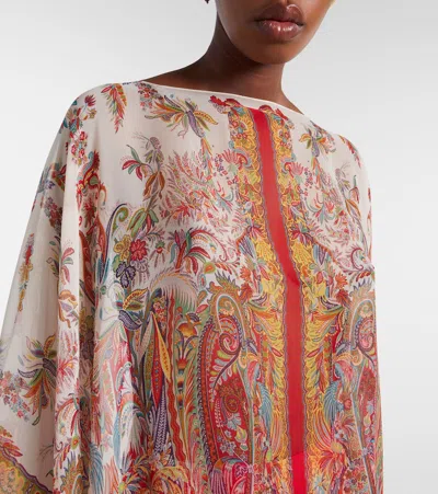 Etro Printed Silk Cape In Multi