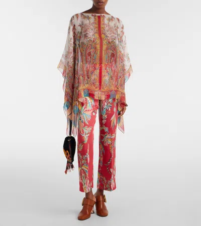 Etro Printed Silk Cape In Multi