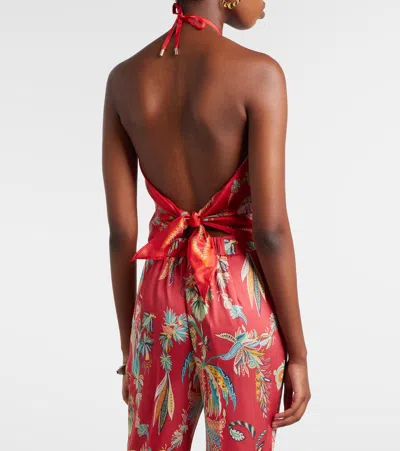 Etro Silk Top With Halterneck And Paisley Foliage Motif In Red