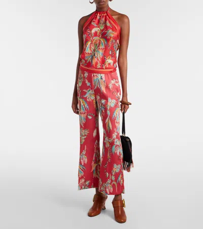 Etro Silk Top With Halterneck And Paisley Foliage Motif In Red