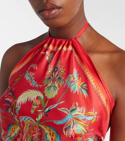 Etro Silk Top With Halterneck And Paisley Foliage Motif In Red