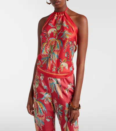 Etro Silk Top With Halterneck And Paisley Foliage Motif In Red