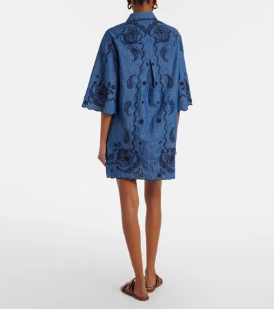Zimmermann Aster Broderie Anglaise-trimmed Cotton-denim Mini Dress In Blue
