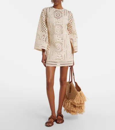 Zimmermann Indra Broderie Anglaise Cotton Mini Dress In Neutral