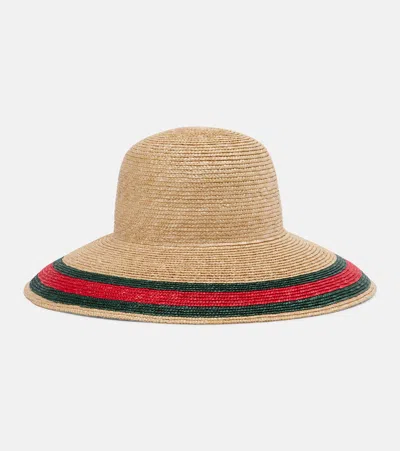 Gucci Web-stripe Woven Straw-effect Hat In Neutral
