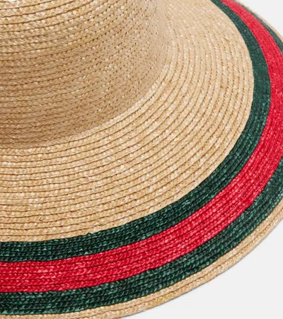 Gucci Web-stripe Woven Straw-effect Hat In Neutral