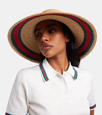 Gucci Web-stripe Woven Straw-effect Hat In Neutral