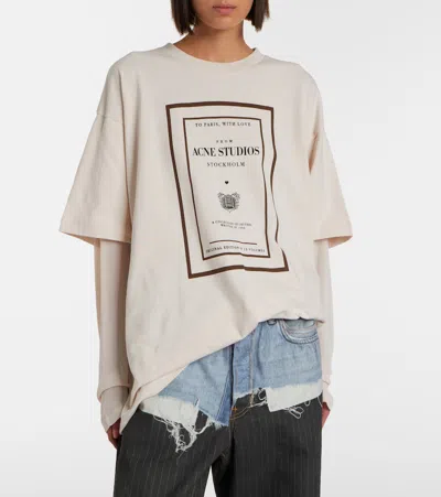 Acne Studios Womens Warm Beige Layered Graphic Book Print Cotton-jersey T-shirt In Multi