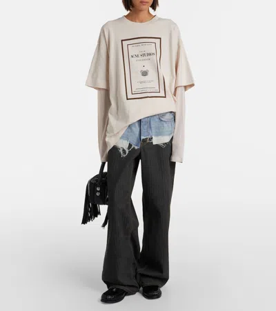 Acne Studios Womens Warm Beige Layered Graphic Book Print Cotton-jersey T-shirt In Multi