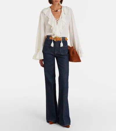 Dorothee Schumacher Striped Silk-viscose Blouse In White