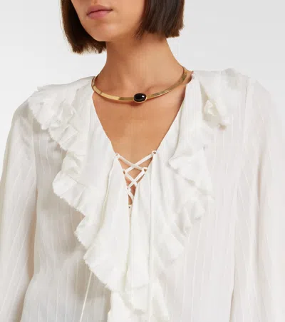 Dorothee Schumacher Striped Silk-viscose Blouse In White