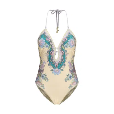 Zimmermann Womens Cream Scarf Floral Indra Crochet-detail One-piece Swimsuit In Neutral