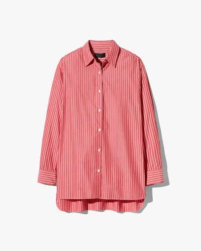 Nili Lotan Women's Yorke Striped Cotton Shirt Red And White Stripe, S