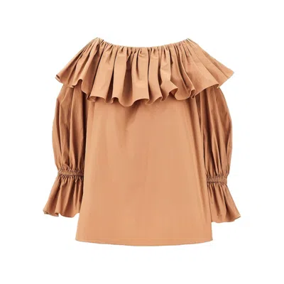 Chloé Ruffled Cotton Blouse With Drawstring Cuffs For Women In Brown