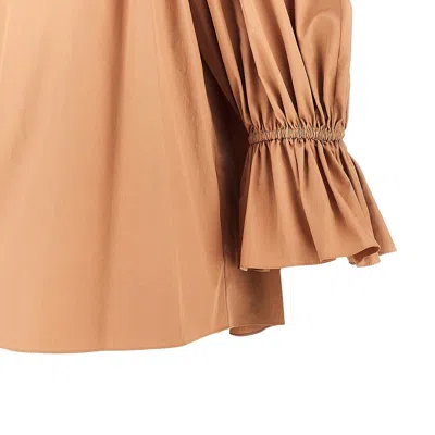 Chloé Ruffled Cotton Blouse With Drawstring Cuffs For Women In Brown