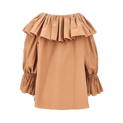 Chloé Ruffled Cotton Blouse With Drawstring Cuffs For Women In Brown