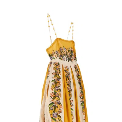 Farm Rio Sand Hilo Striped Floral-print Maxi Dress In Yellow