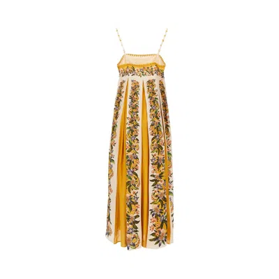 Farm Rio Sand Hilo Striped Floral-print Maxi Dress In Yellow