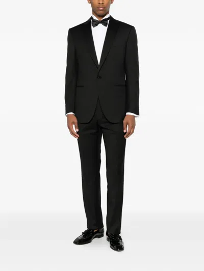 Corneliani Peak-lapel Virgin-wool Suit In Black