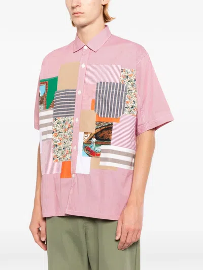 Junya Watanabe Check-pattern Patchwork Shirt In Pink