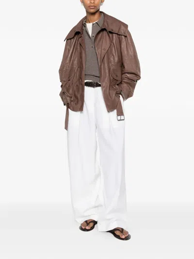 Calvin Klein Collection Belted Oversized Jacket In Brown