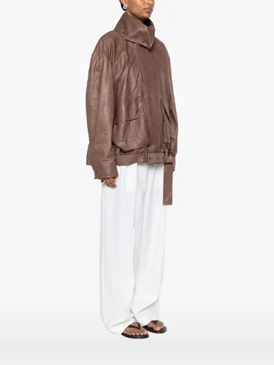 Calvin Klein Collection Belted Oversized Jacket In Brown