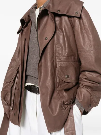 Calvin Klein Collection Belted Oversized Jacket In Brown