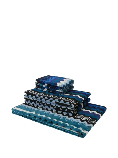 Missoni Giacomo Zigzag-print Towel Set In Blue