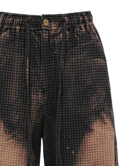 Feng Chen Wang Distressed-effect Checked-pattern Trousers In Brown