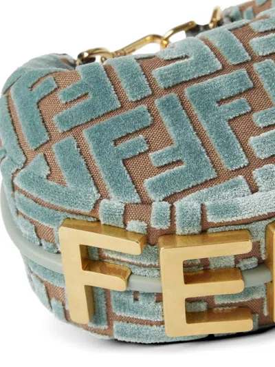 Fendi Graphy Mini Hobo In Ff Jacquard Velvet Bags In Green