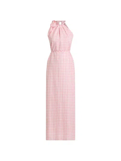 Scanlan Theodore Gingham-check Halterneck Maxi Dress In Pink
