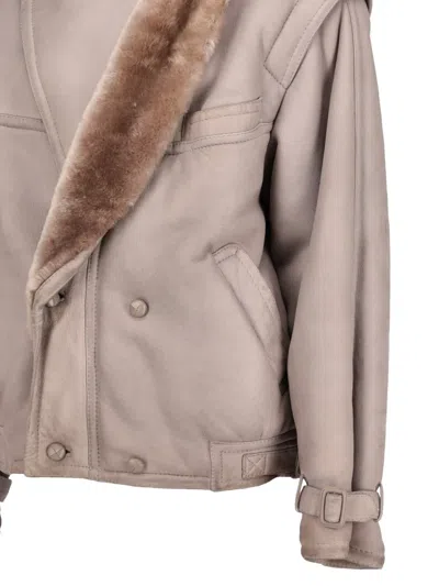 Pre-owned Valentino Double-breasted Shearling Jacket In Neutral