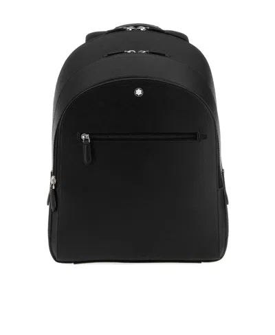 Montblanc Leather Backpack Adjustable Straps Top Handle In Black