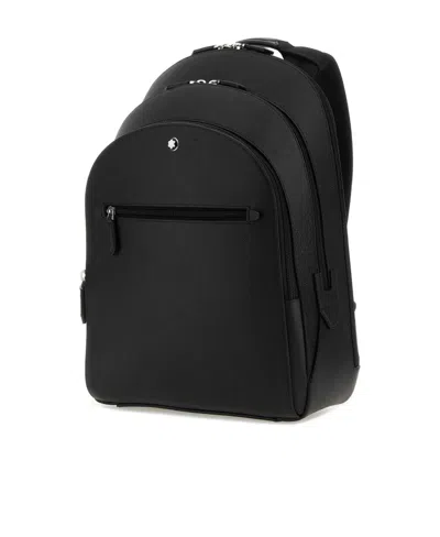 Montblanc Leather Backpack Adjustable Straps Top Handle In Black