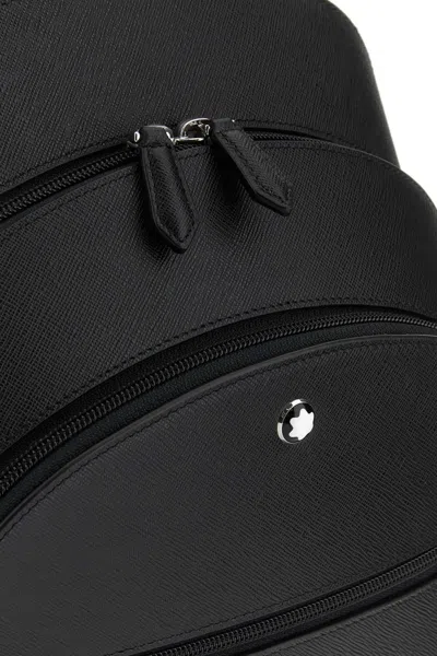 Montblanc Leather Backpack Adjustable Straps Top Handle In Black