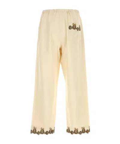 Bode Laurelist Embroidered Wool Casual Pants In Neutral