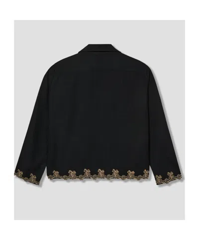 Bode Embroidered-pocket Wool Overshirt In Black