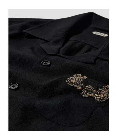 Bode Embroidered-pocket Wool Overshirt In Black